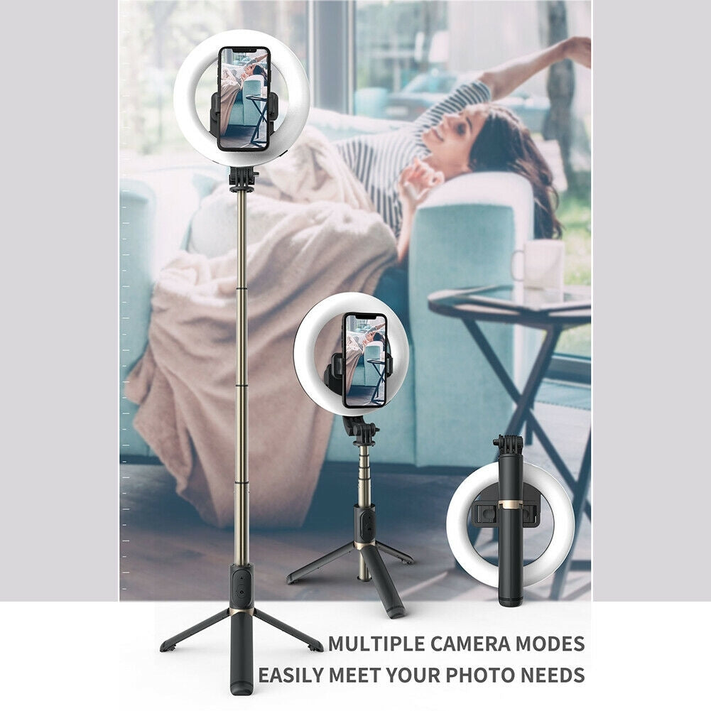 Camera Accessories - Q07 Bluetooth Ring Light Selfie Stick + Tripod Stand