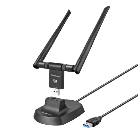 Boost Internet Signal with Dual Band WiFi 6 USB Adapter 802.11ax and 2x 5dBi High Gain Antennas