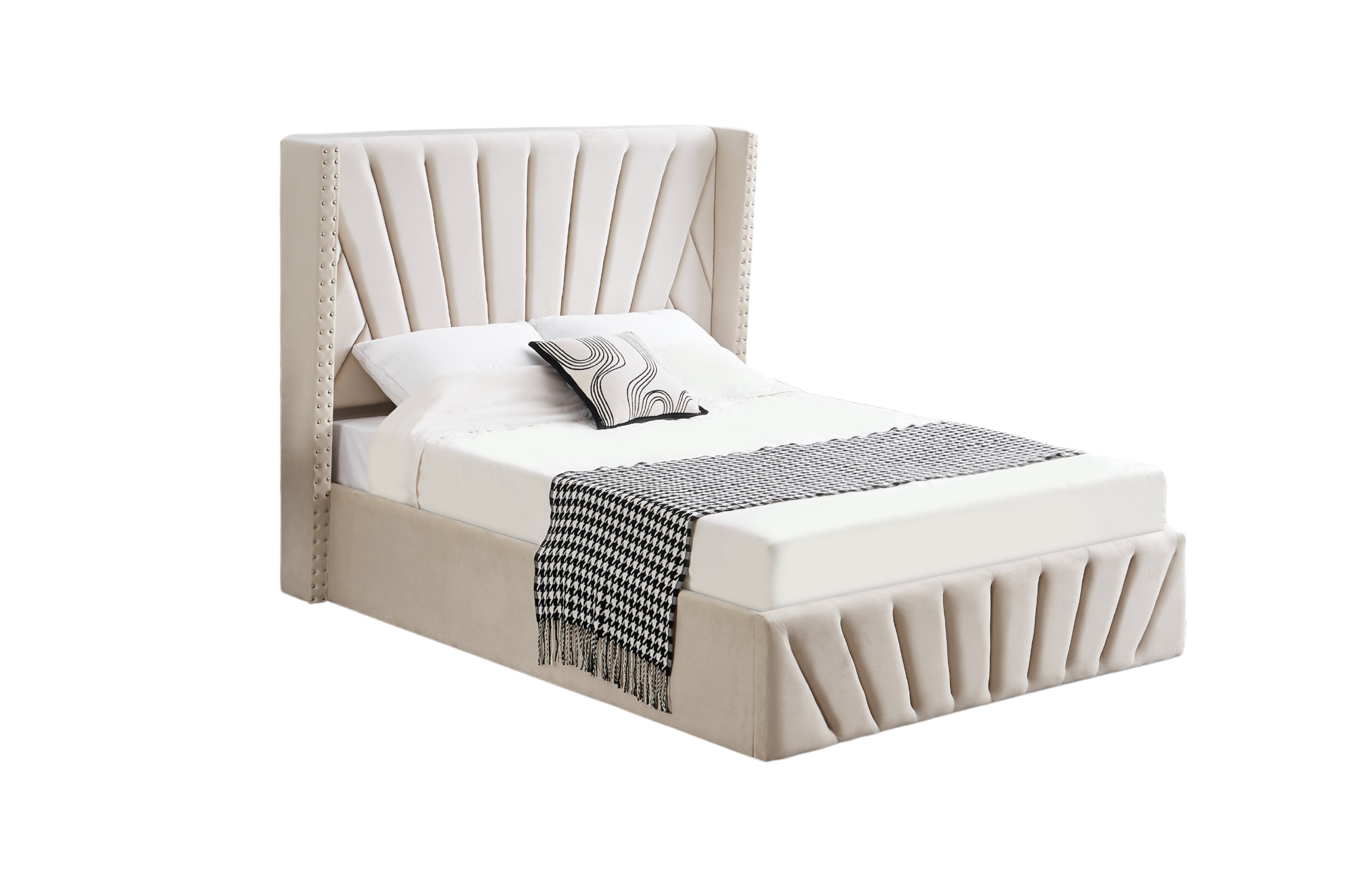 Allure Beige Velvet Gas Lift Bed - King Gas Lift Storage Velvet