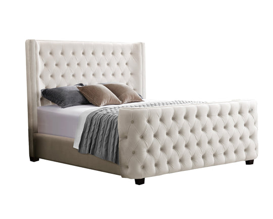Queen Size Milan Bed Frame Cream Velvet Tufted Headboard And Endboard
