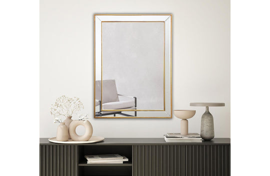 Gold Beaded Framed Mirror - Rectangle 80Cm X 110Cm | Gold colour