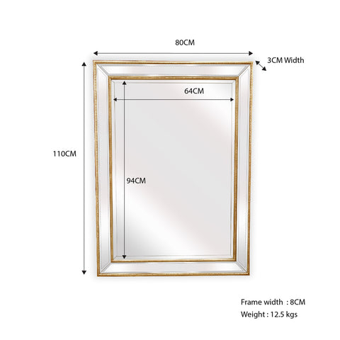 Gold Beaded Framed Mirror - Rectangle 80cm x 110cm