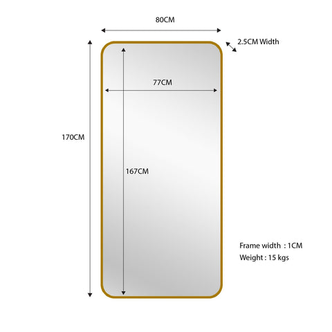 Gold Metal Rectangle Mirror - Medium 80Cm X 170Cm
