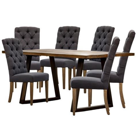 7Pc Dining Set 180Cm Live Edge Table 6 Charcoal Fabric Chair Mango Wood