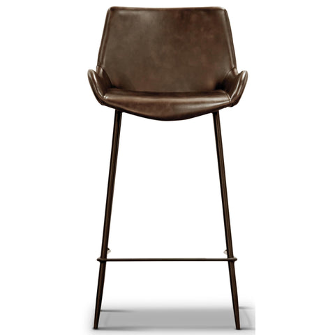 Set Of 6 Pu Leather Upholstered Bar Chair Metal Leg Stool - Brown