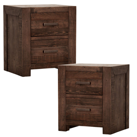 Set Of 2 Bedside Tables 2 Drawers Storage Cabinet Pine Wood Grey Stone