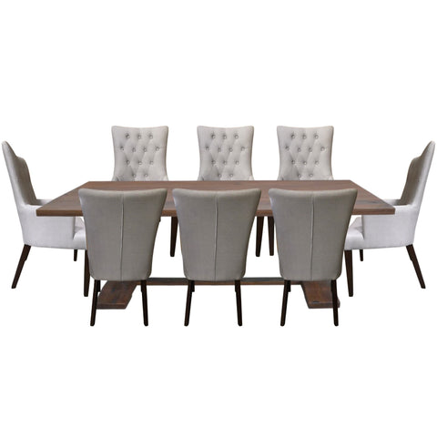 9Pc Dining Table Set 230Cm 6 Fabric 2 Carver Chair French Provincial