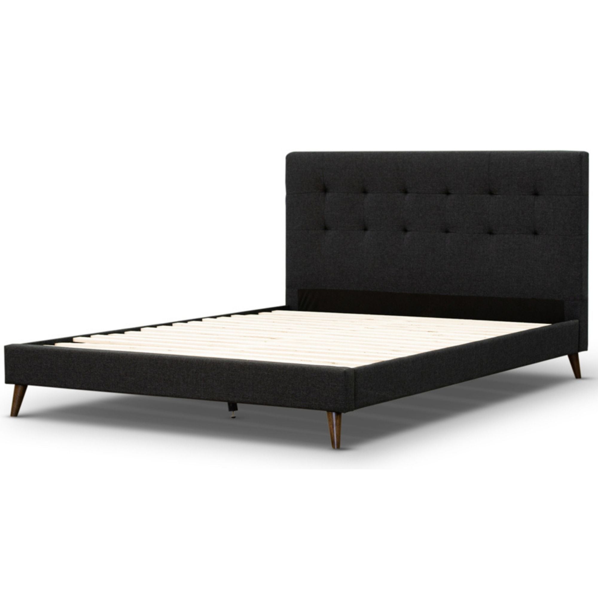Charcoal Queen Bed: Stylish Fabric Upholstered Platform Frame for Optimal Comfort