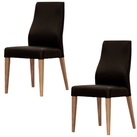 Dining Chair Set Of 2 Pu Leather Seat Solid Messmate Timber - Black