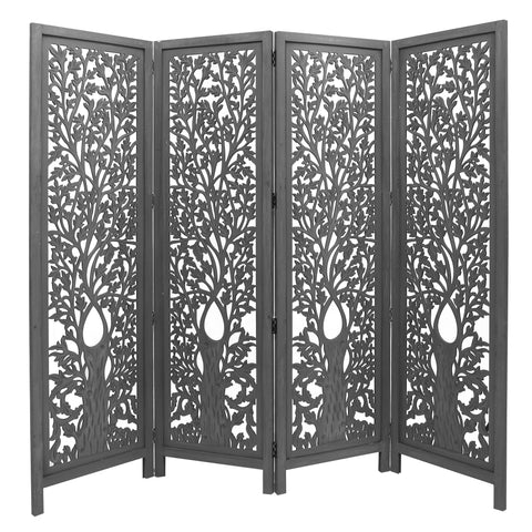 4 Panel Room Divider Screen Privacy Shoji Timber Wood Stand - Dark Grey