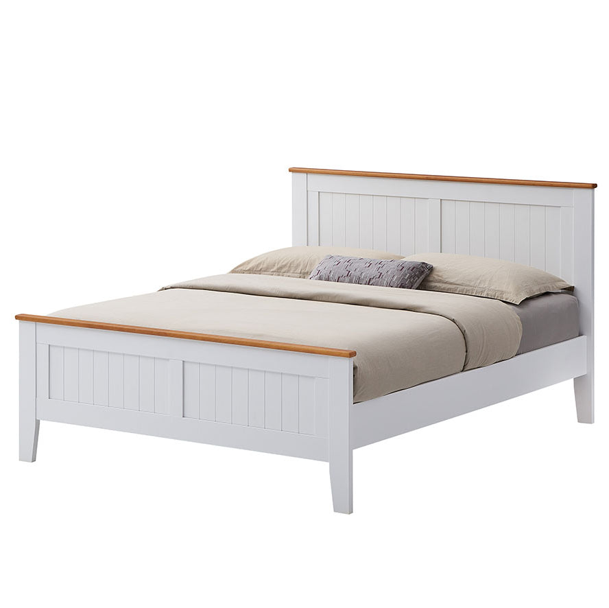 White Queen/King single Size Bed Frame Mattress Base with Solid Rubber Timber