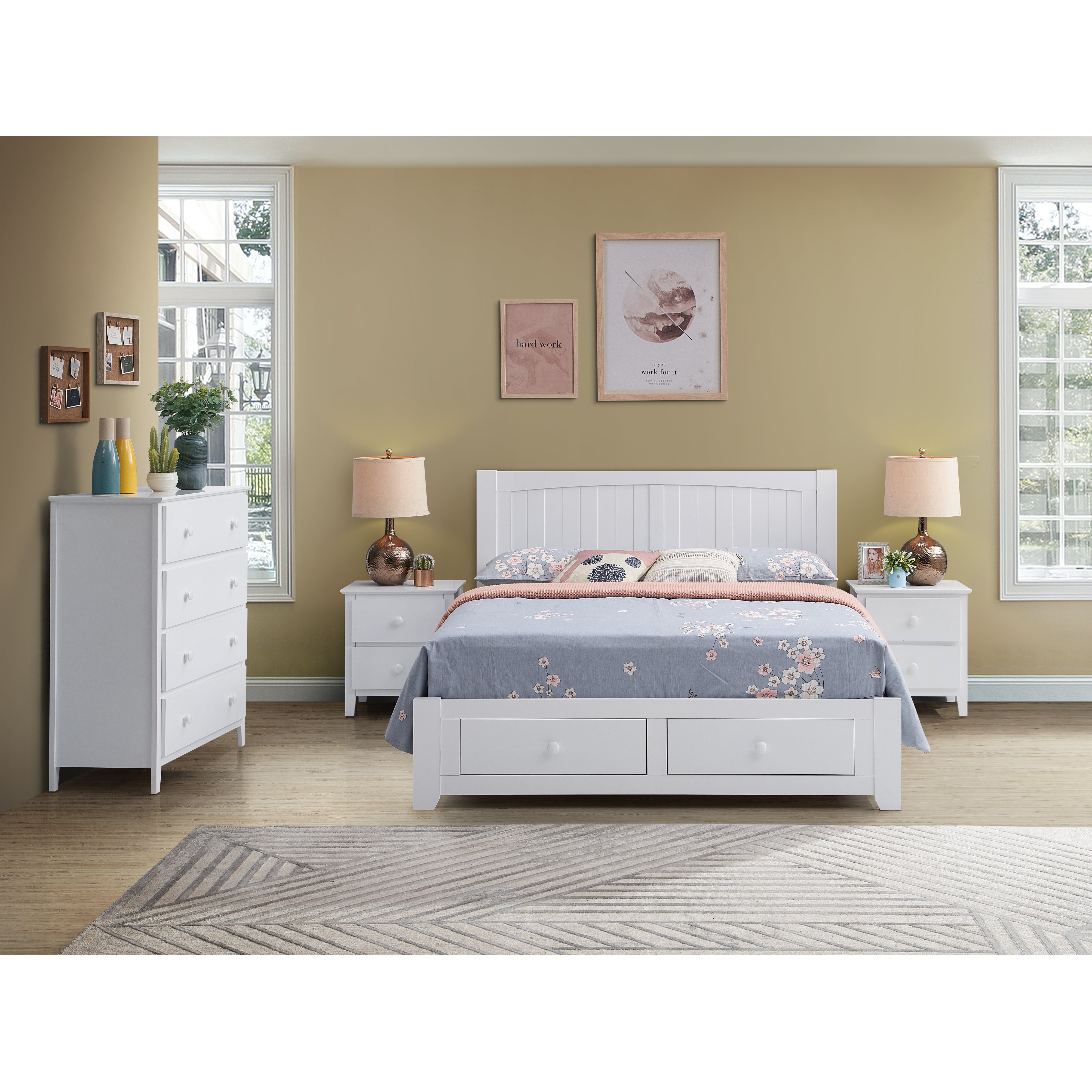 Premium Wood King Single Bed Frame with Built-in Storage Drawer - White