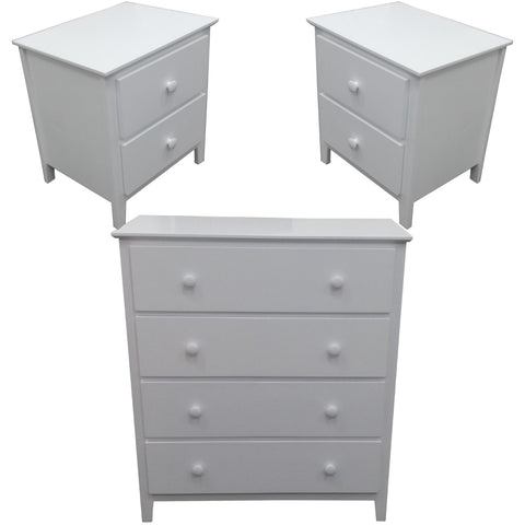 Stylish White Bedroom Set Storage Cabinet with Bedside Tallboy and Drawers
