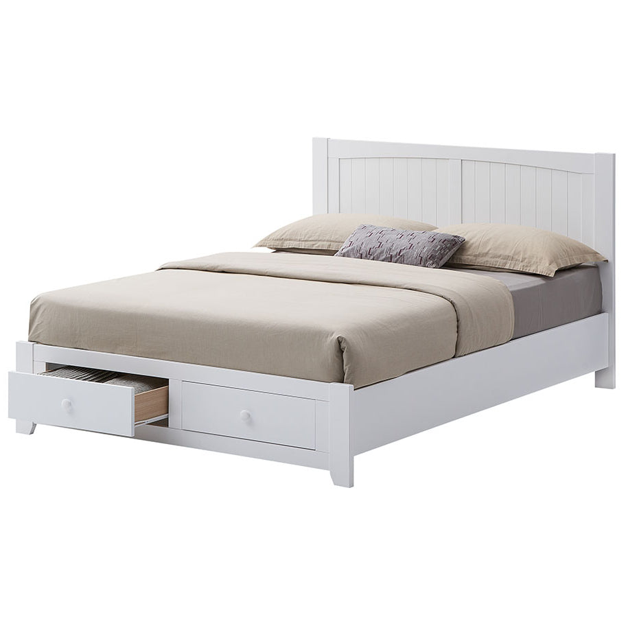 Elegant 4pc Queen Bed Suite with Bedside and Tallboy - White Bedroom Furniture Set