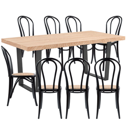 9Pc 210Cm Dining Table Set 8 Arched Back Chair Elm Timber Wood