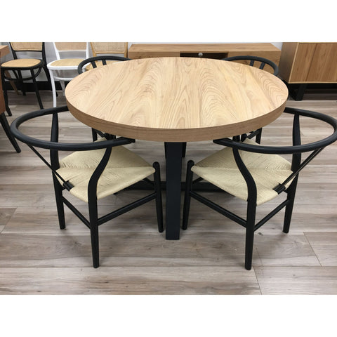 Round Dining Table 120Cm Elm Timber Wood Black Metal Leg - Natural