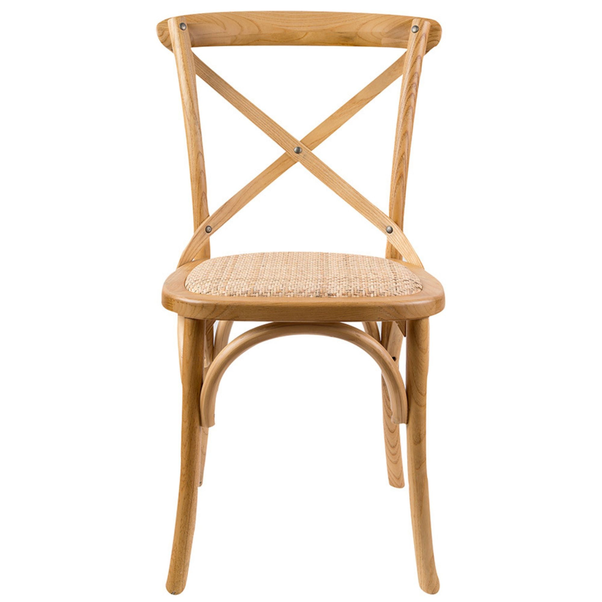Crossback Dining Chair Set Of 6 Solid Birch Timber Wood Ratan Seat - Oak