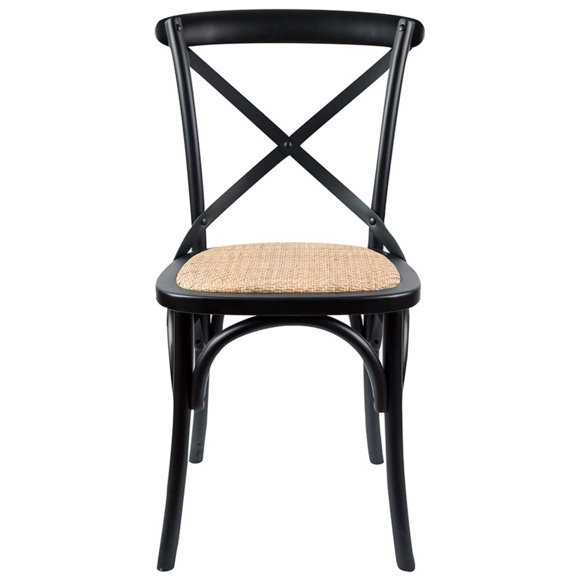 Crossback Dining Chair Set Of 2 Solid Birch Timber Wood Ratan Seat - Black