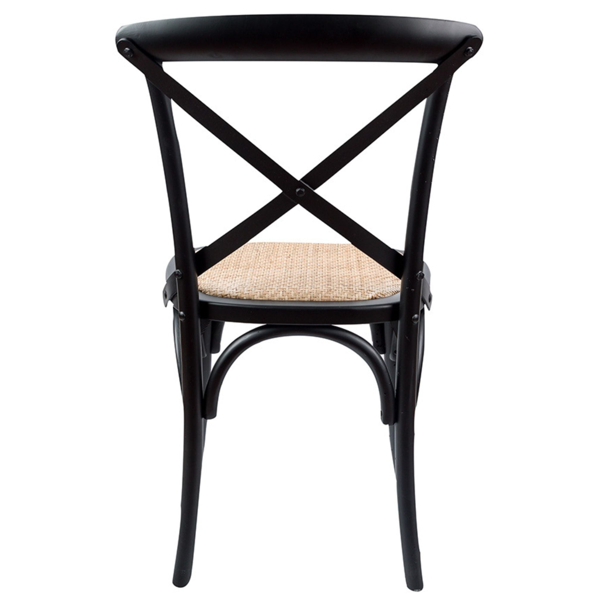 Crossback Dining Chair Set Of 2 Solid Birch Timber Wood Ratan Seat - Black