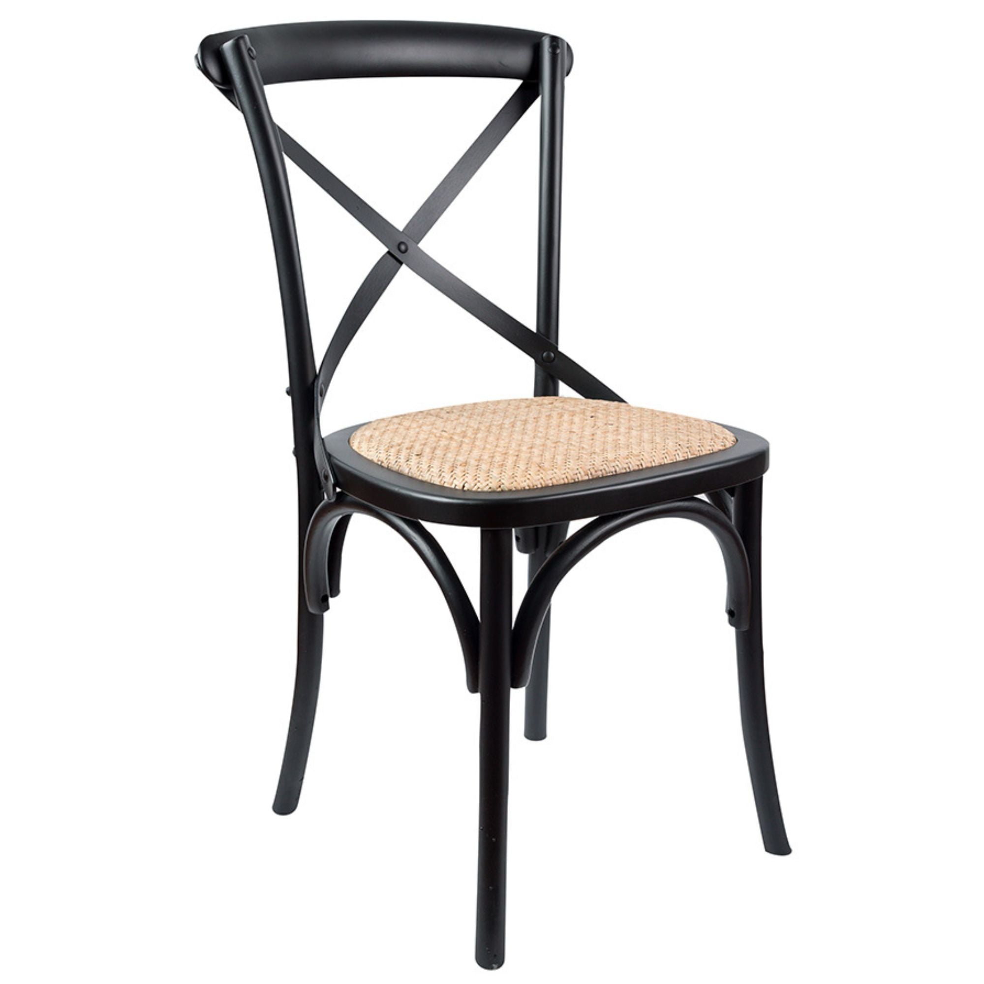 Crossback Dining Chair Set Of 6 Solid Birch Timber Wood Ratan Seat - Black