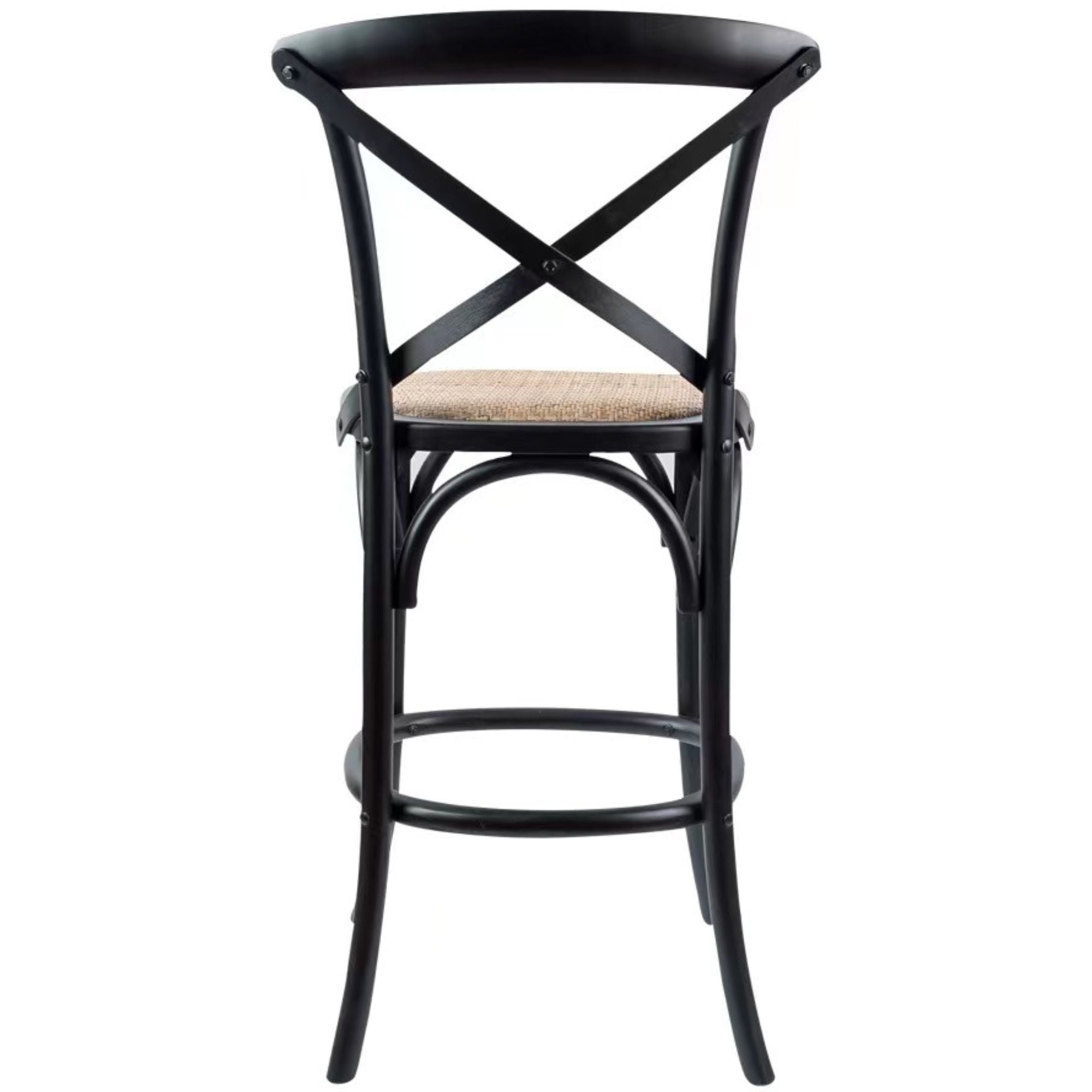 Crossback Bar Stools Dining Chair Solid Birch Timber Rattan Seat - Black
