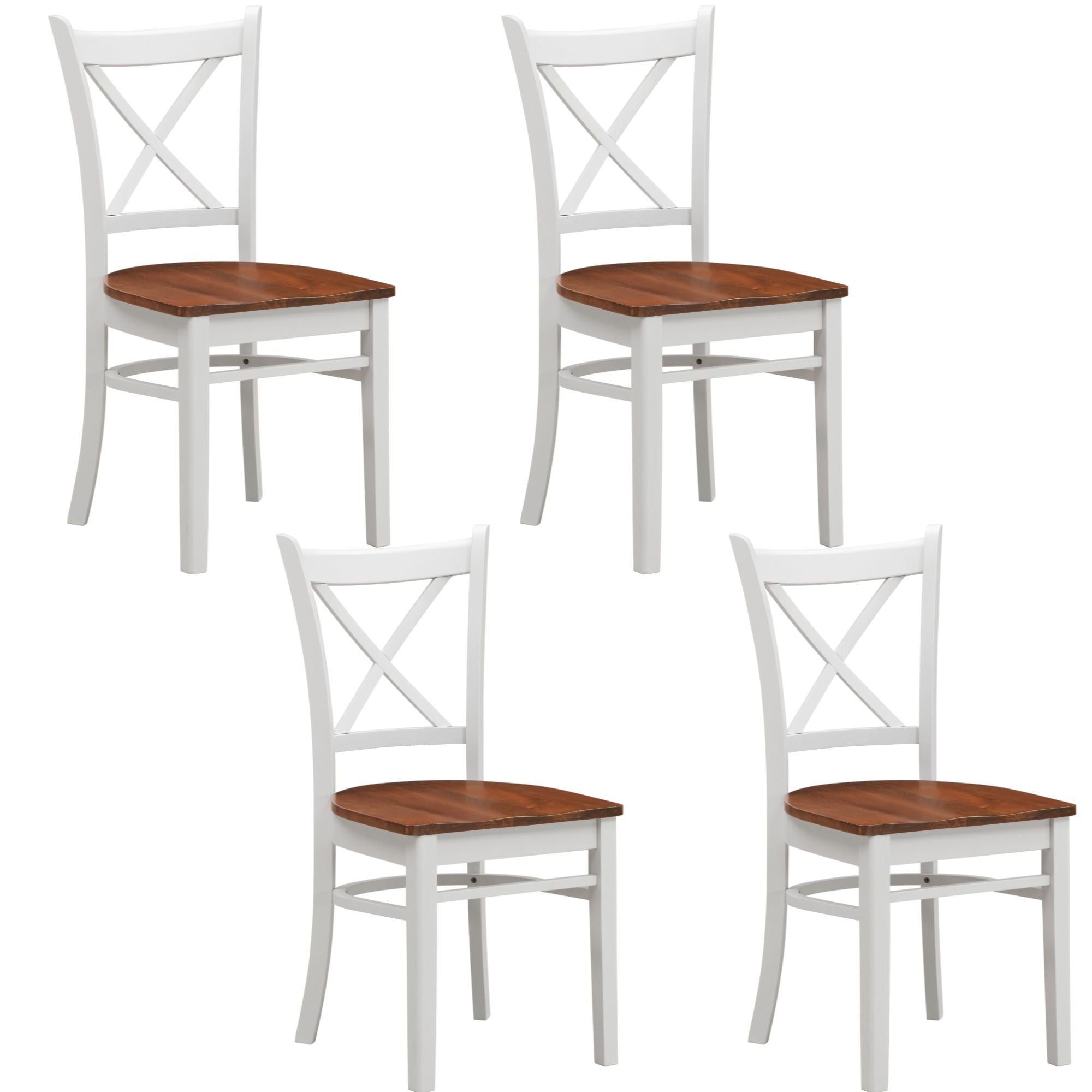 4 pcs Classic Crossback Dining Chair Set - Solid Rubber Wood - White Oak Finish