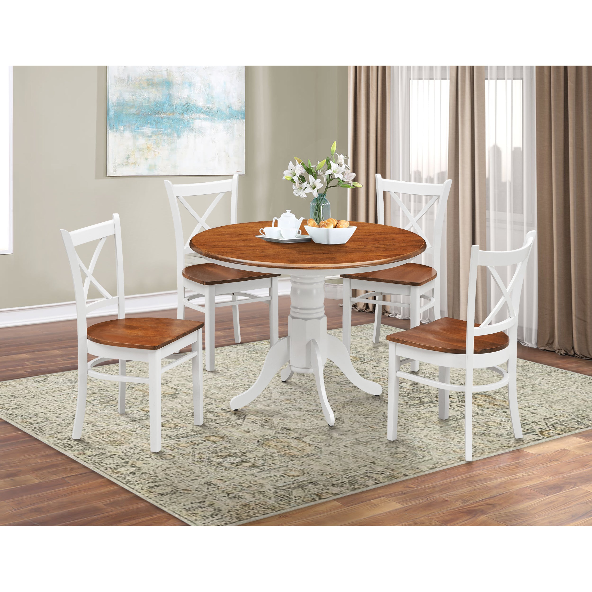 6 pcs Classic Crossback Dining Chair Set - Solid Rubber Wood - White Oak Finish