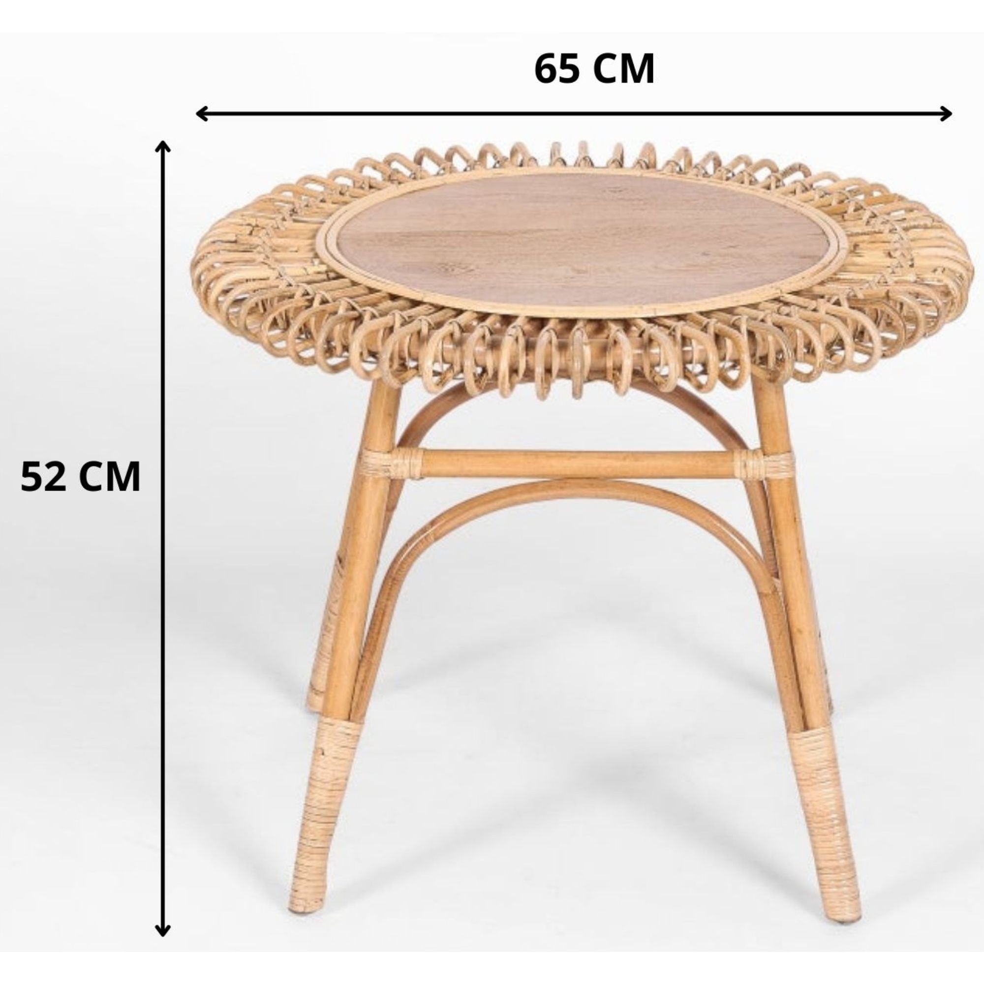 Holly 65cm Round Side Table Mango Wood Top Rattan Frame - Natural