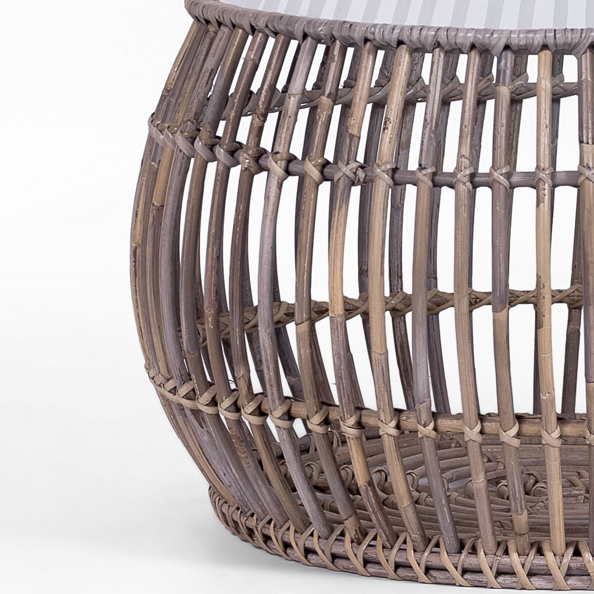 70Cm Glass Topped Rattan Round Coffee Table - Natural
