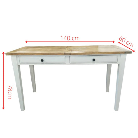 Desk Table 140Cm 2 Drawers Solid Mango Wood Modern Furniture