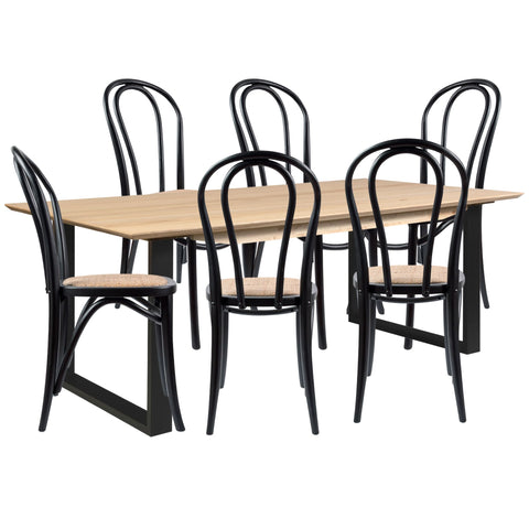 7Pc 180Cm Dining Table Set 6 Arched Back Chair Solid Messmate Timber