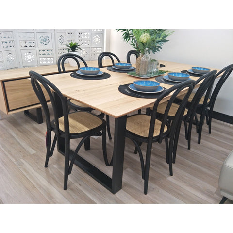 7Pc 180Cm Dining Table Set 6 Arched Back Chair Solid Messmate Timber