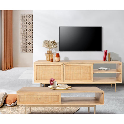 Etu Entertainment Tv Unit 175Cm Solid Mango Wood Rattan Furniture