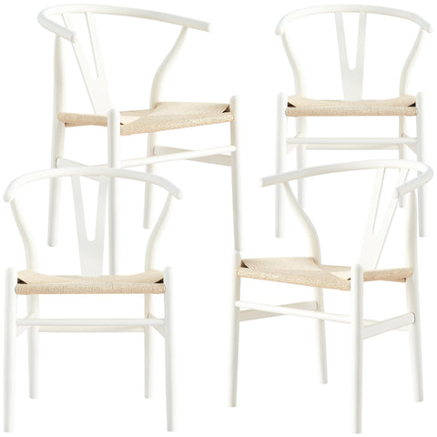 Set Of 4 Wishbone Dining Chair Beech Timber Replica Hans Wenger - White
