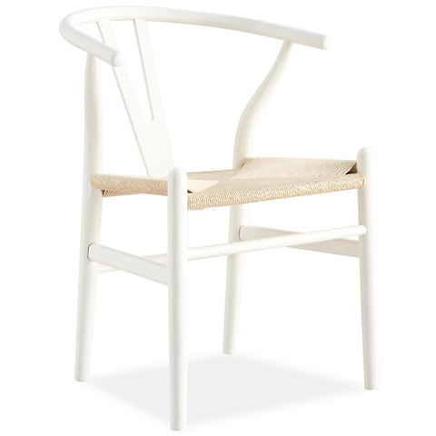 Set Of 4 Wishbone Dining Chair Beech Timber Replica Hans Wenger - White