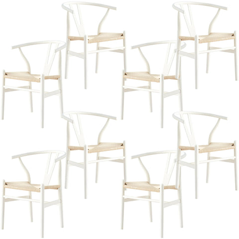 Set Of 8 Wishbone Dining Chair Beech Timber Replica Hans Wenger - White