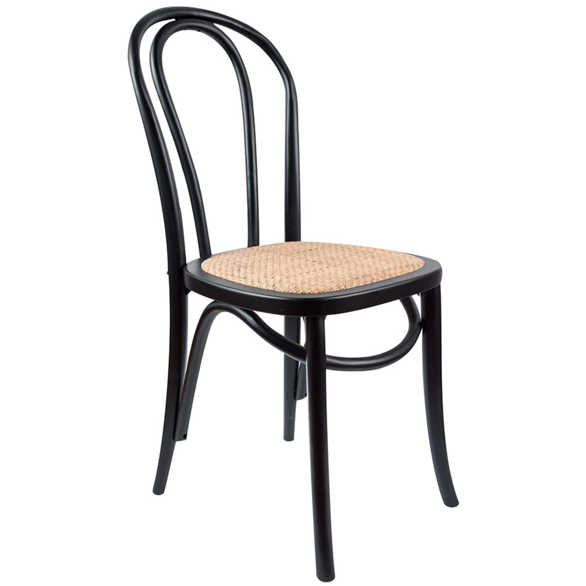 Back Dining Chair 4 Set Solid Elm Timber Wood Rattan Seat - Black