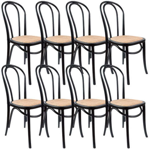 Arched Back Dining Chair 8 Set Solid Elm Timber Wood Rattan Seat - Black
