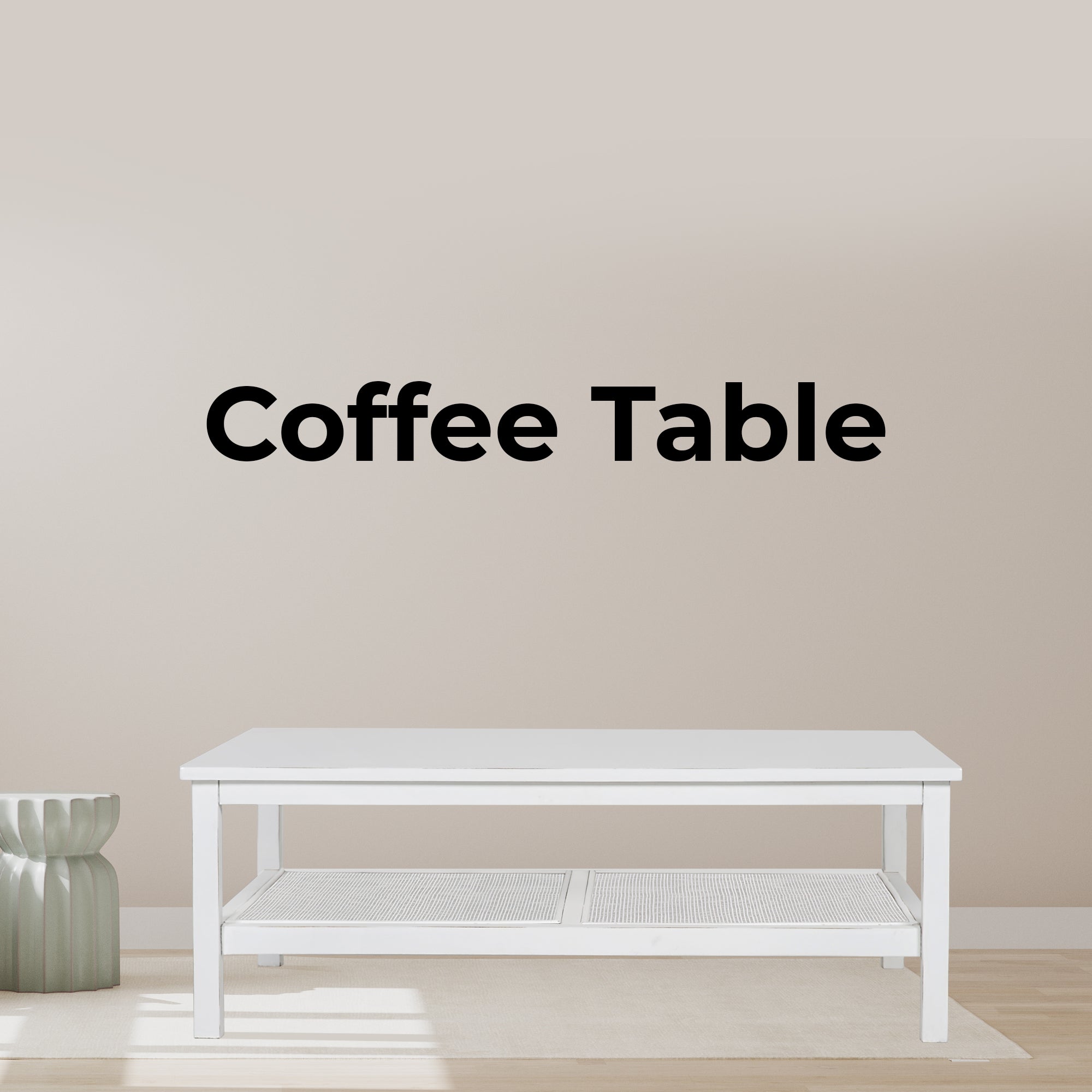 Coffee Table 110cm Mindi Timber Wood Rattan Weave - White