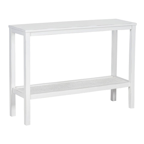 Console Hallway Entry Table 110Cm Mindi Timber Wood Rattan  - White