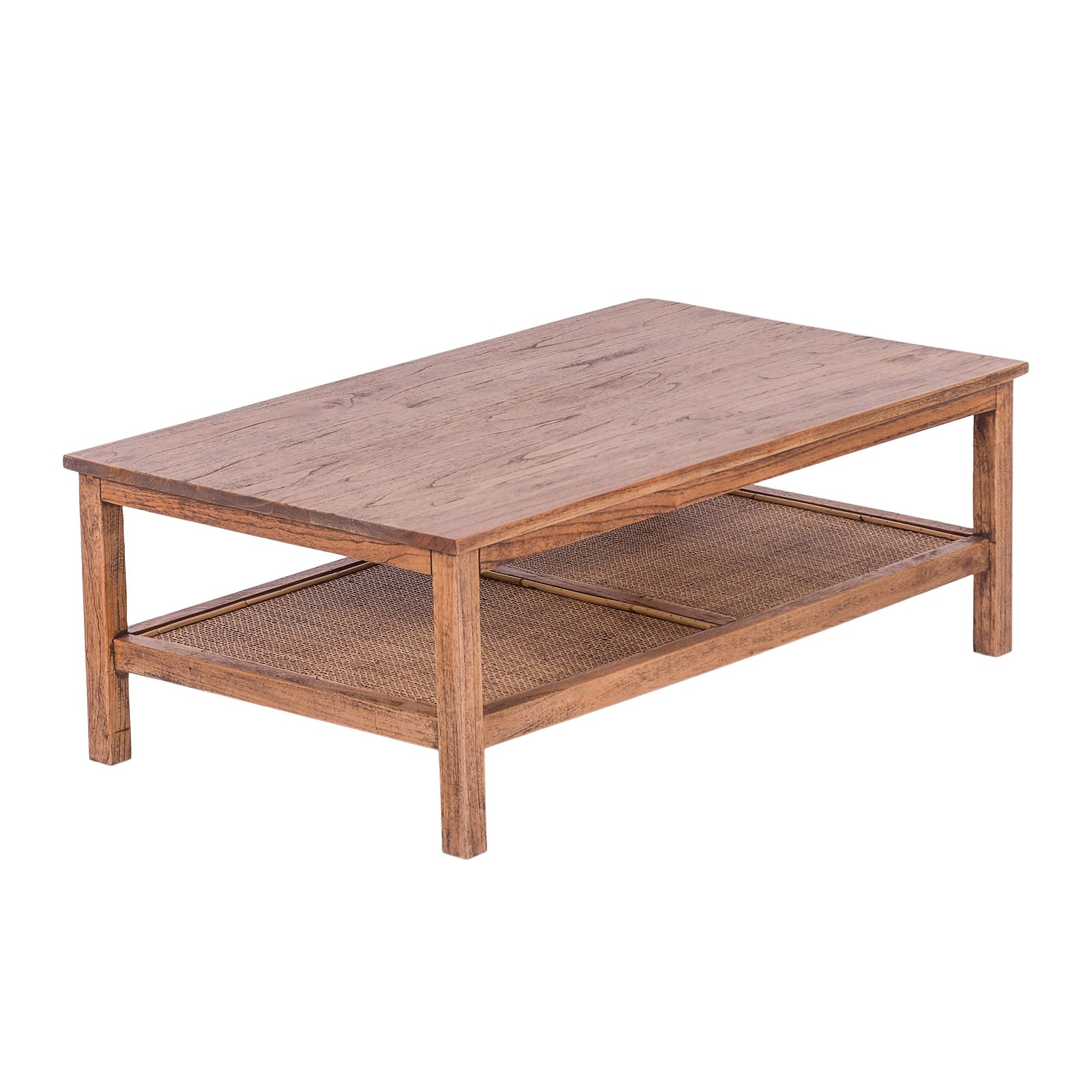Coffee Table 110cm Mindi Timber Wood Rattan Weave - Brown
