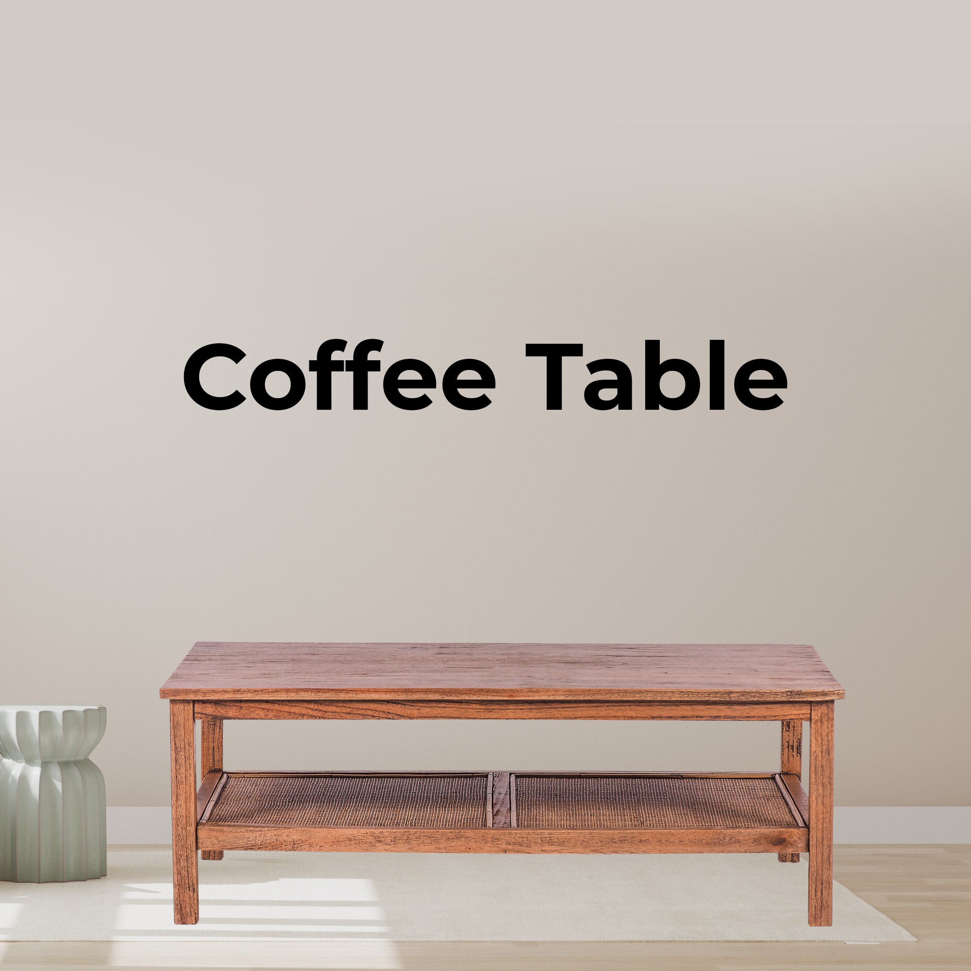 Coffee Table 110cm Mindi Timber Wood Rattan Weave - Brown