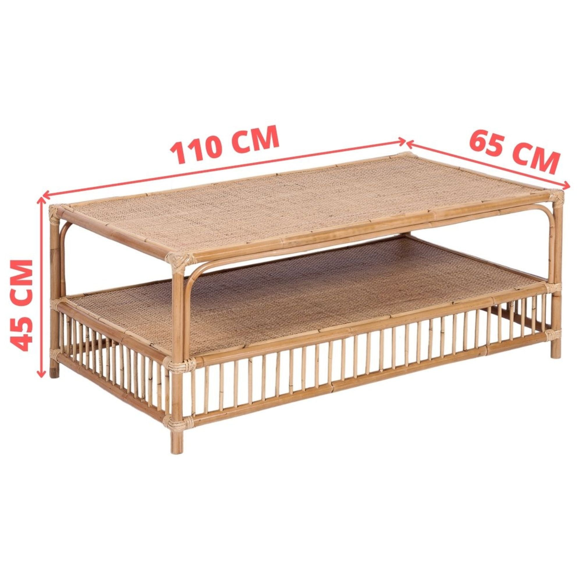 110Cm Rattan Cane Coffee Table - Natural