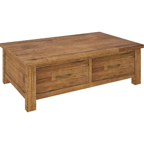 Elegant Brown Coffee Table with 2 Drawers - Solid Mt Ash Timber Wood