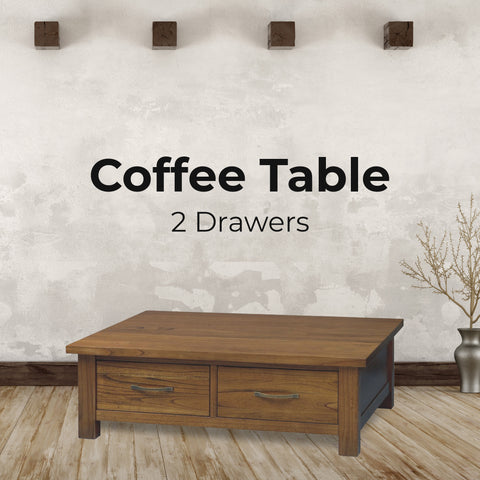 Elegant Brown Coffee Table with 2 Drawers - Solid Mt Ash Timber Wood