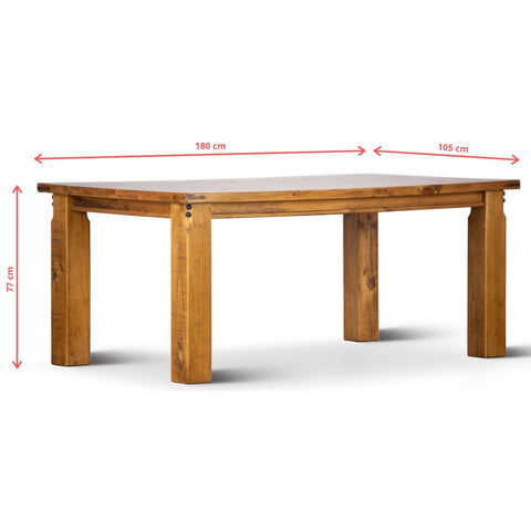 Elegant 180cm Dining Table - Handcrafted Solid Pine Timber | Rustic Oak