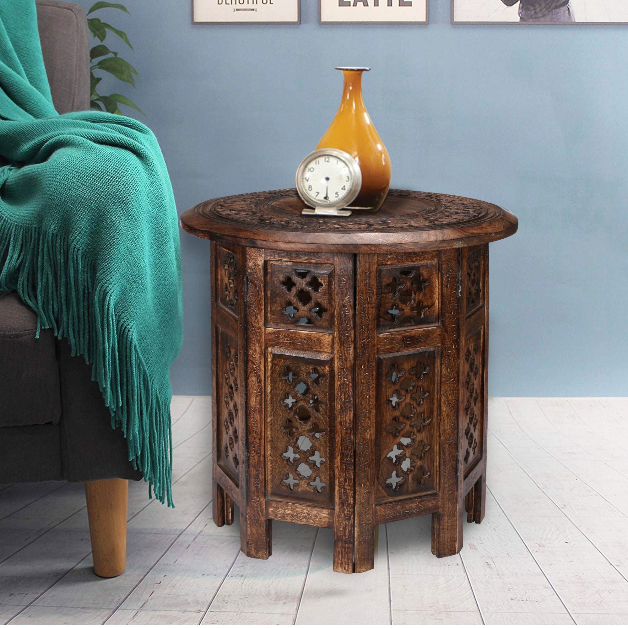 Rubber Wood Timber Round 45Cm Side Table - Burnt Natural