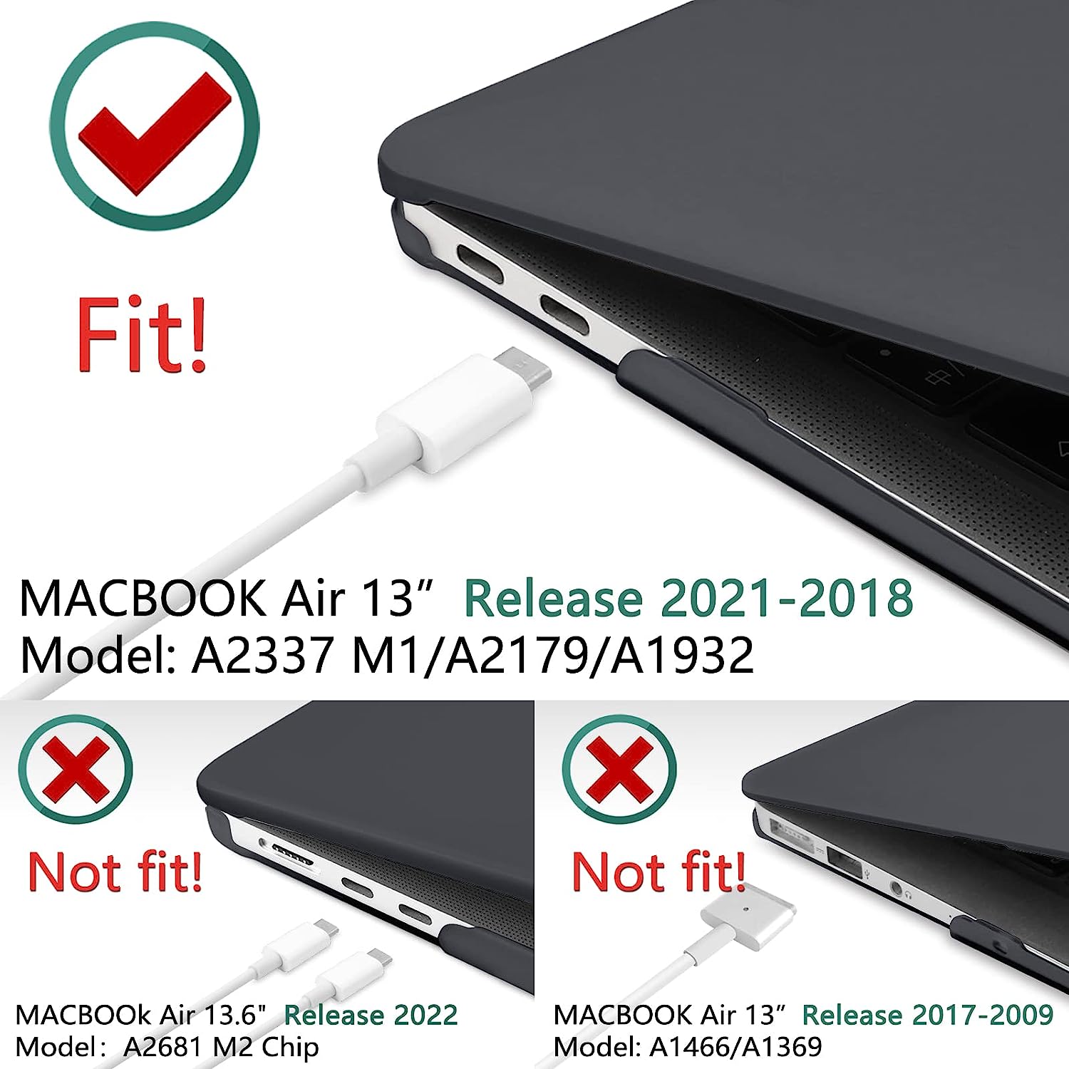 Black colour - Macbook Air 13 Inch Case 2 Shell Case Keyboard Cover Black