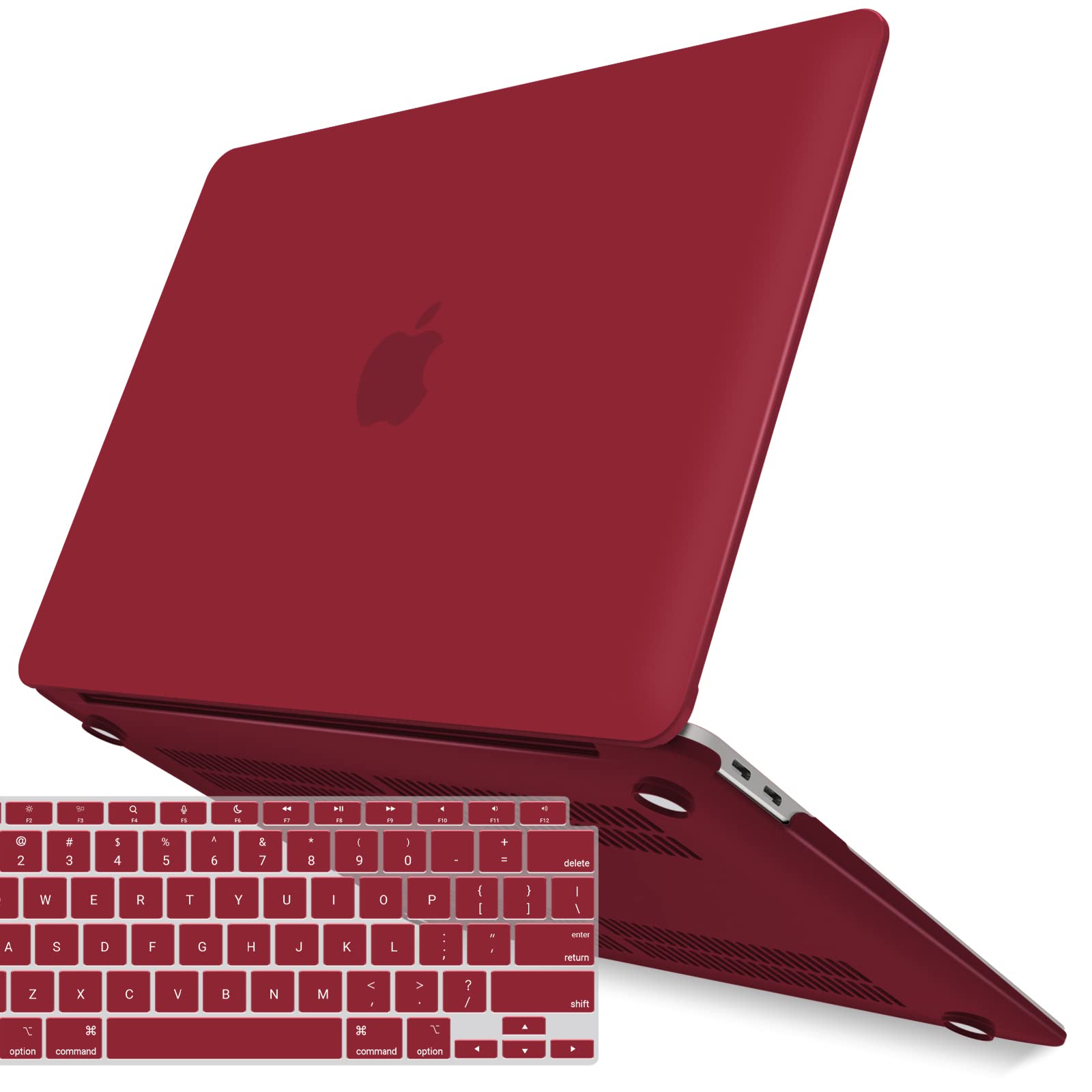 Macbook Air 13 Inch Case 2020-2018 With Keyboard Cover (Wine Red) with Cases & Skins