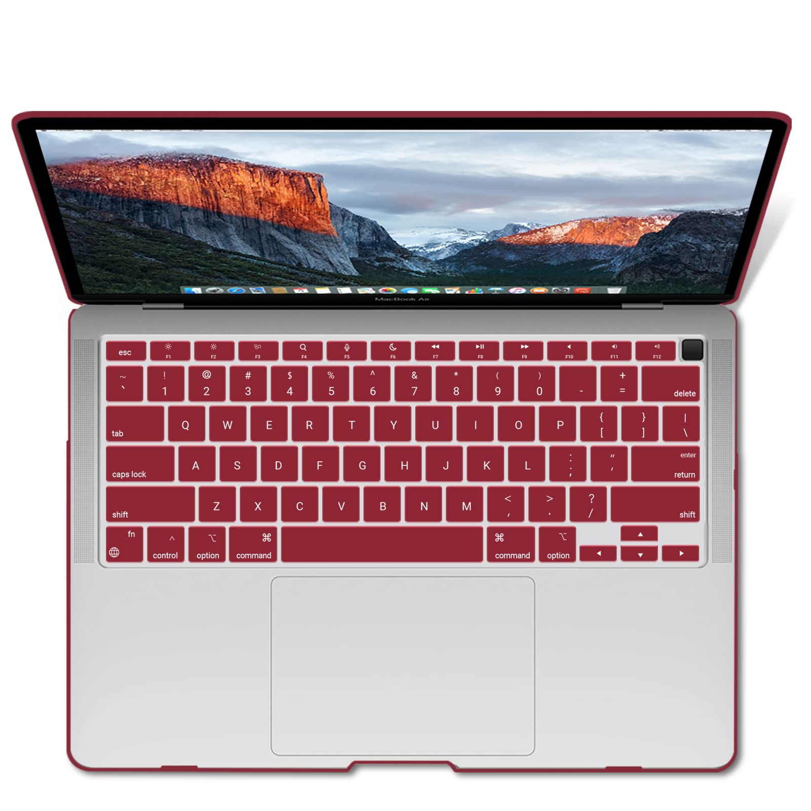 Macbook Air 13 Inch Case 2020-2018 With Keyboard Cover (Wine Red), Cases & Skins